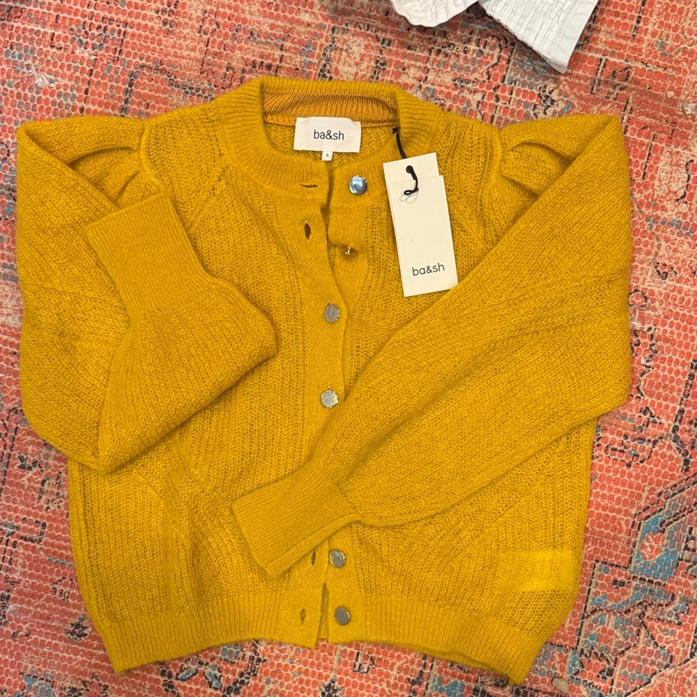 ba&sh Mustard Yellow Button-Front Knit Cardigan